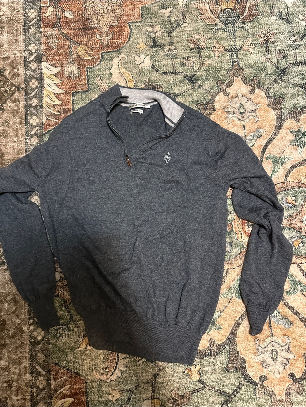 Peter Millar Men's Zip-Neck Sweater in Charcoal Blue merino wool